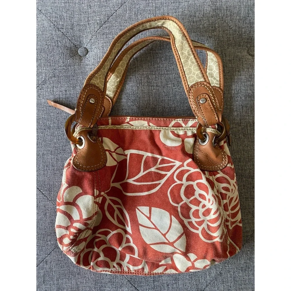 Vintage Fossil Red Floral Canvas Hobo‎ Shoulder Bag